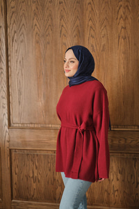 Kemer Detay Peluş Kazak Bordo