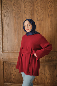 Kemer Detay Peluş Kazak Bordo