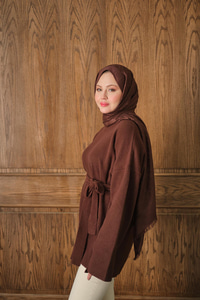 Kemer Detay Peluş Kazak Kahverengi