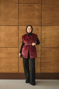 Kemer Detay Peluş Yelek Bordo