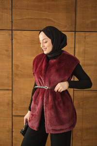 Kemer Detay Peluş Yelek Bordo