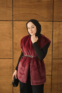 Kemer Detay Peluş Yelek Bordo