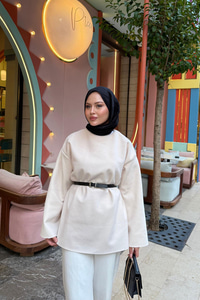 Kemer Detay Tunik Krem