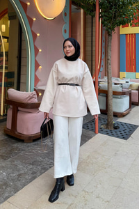 Kemer Detay Tunik Krem