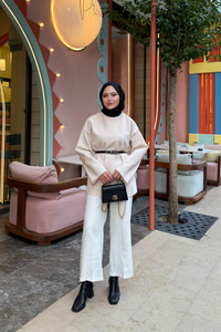 Kemer Detay Tunik Krem