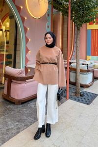 Kemer Detay Tunik Vizon