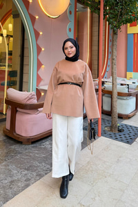 Kemer Detay Tunik Vizon