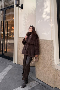 Kemer Detaylı Kürk Kaban Kahverengi