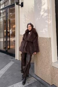 Kemer Detaylı Kürk Kaban Kahverengi