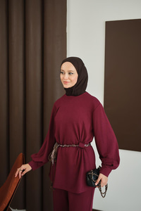 Kemeri Desenli Takım Bordo