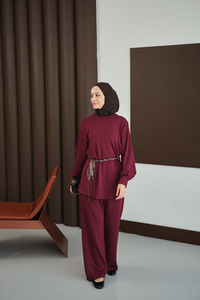 Kemeri Desenli Takım Bordo