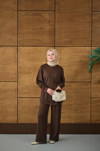 Kemeri Desenli Takım Kahverengi