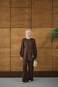 Kemeri Desenli Takım Kahverengi