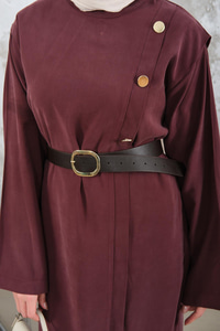 Kemerli Elbise Bordo