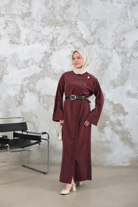 Kemerli Elbise Bordo