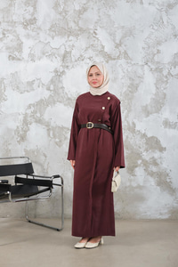 Kemerli Elbise Bordo