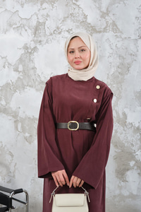 Kemerli Elbise Bordo