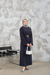 Kemerli Elbise Lacivert