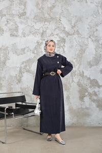 Kemerli Elbise Lacivert