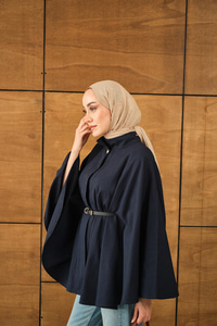 Kemerli Gabardin Ceket Lacivert