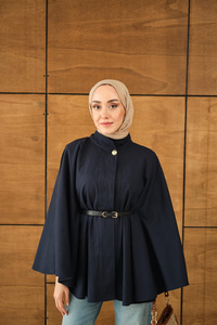 Kemerli Gabardin Ceket Lacivert