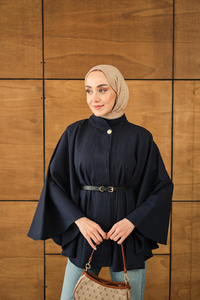 Kemerli Gabardin Ceket Lacivert