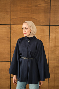 Kemerli Gabardin Ceket Lacivert