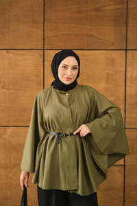 Kemerli Gabardin Ceket Yeşil