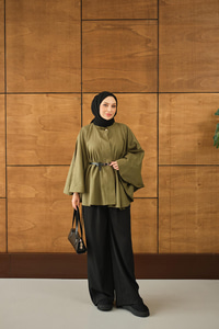 Kemerli Gabardin Ceket Yeşil