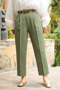 Kemerli Gizli Fermuarlı Pantolon Haki Yeşil