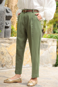 Kemerli Gizli Fermuarlı Pantolon Haki Yeşil