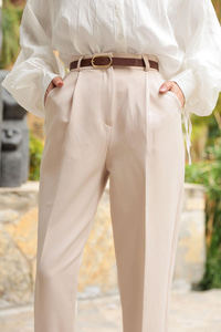 Kemerli Gizli Fermuarlı Pantolon Krem