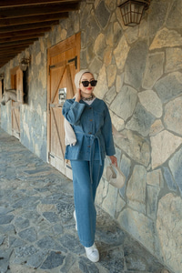 Kemerli Kot Takım Açık Mavi