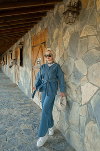 Kemerli Kot Takım Açık Mavi