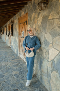 Kemerli Kot Takım Açık Mavi