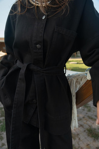 Kemerli Kot Takım Siyah