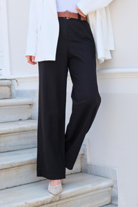 Kemerli Palazzo Gabardin Pantolon  Siyah