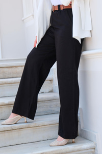 Kemerli Palazzo Gabardin Pantolon  Siyah