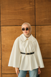 Kemerli Peluş Hırka Beyaz