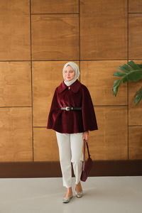 Kemerli Peluş Hırka Bordo
