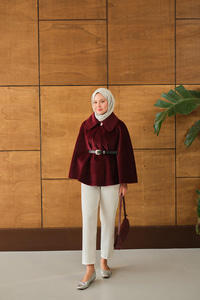 Kemerli Peluş Hırka Bordo