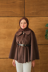 Kemerli Peluş Hırka Kahverengi