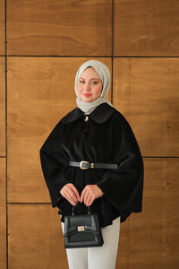 Kemerli Peluş Hırka Siyah