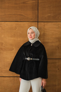 Kemerli Peluş Hırka Siyah