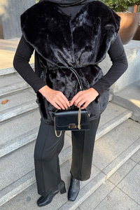 Kemerli Peluş Yelek Siyah