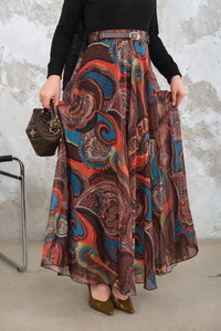 Kemerli Şifon Etek Kahverengi