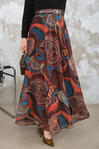 Kemerli Şifon Etek Kahverengi