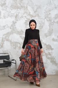 Kemerli Şifon Etek Kahverengi