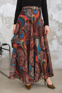 Kemerli Şifon Etek Kahverengi