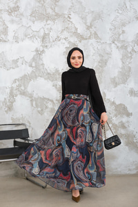 Kemerli Şifon Etek Saks Mavi